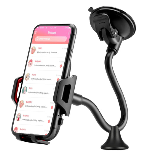 Universal Car Phone Mount Cradle for Windshield Dashboard with Suction Cup, 360° Rotation Long Arm Car Cell Phone Mount Holder for Iphone 13/ 13 Mini/ 13 Pro Max, Android Devices