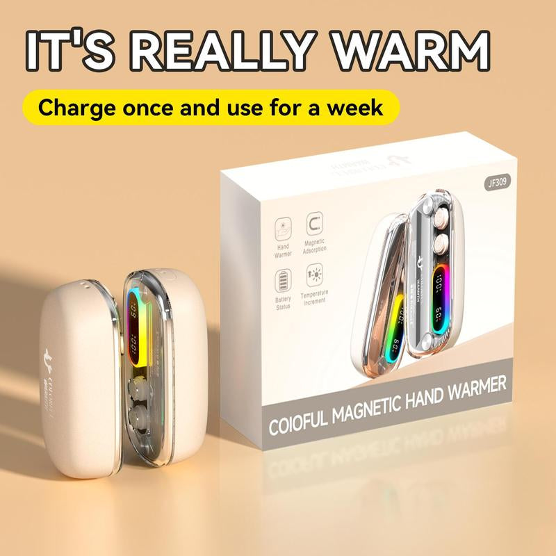 Magnetic Hand Warmer Rechargeable Digital Display 7-Color LED Lights 1.8-Second Rapid Heating Winter Gift Christmas Present