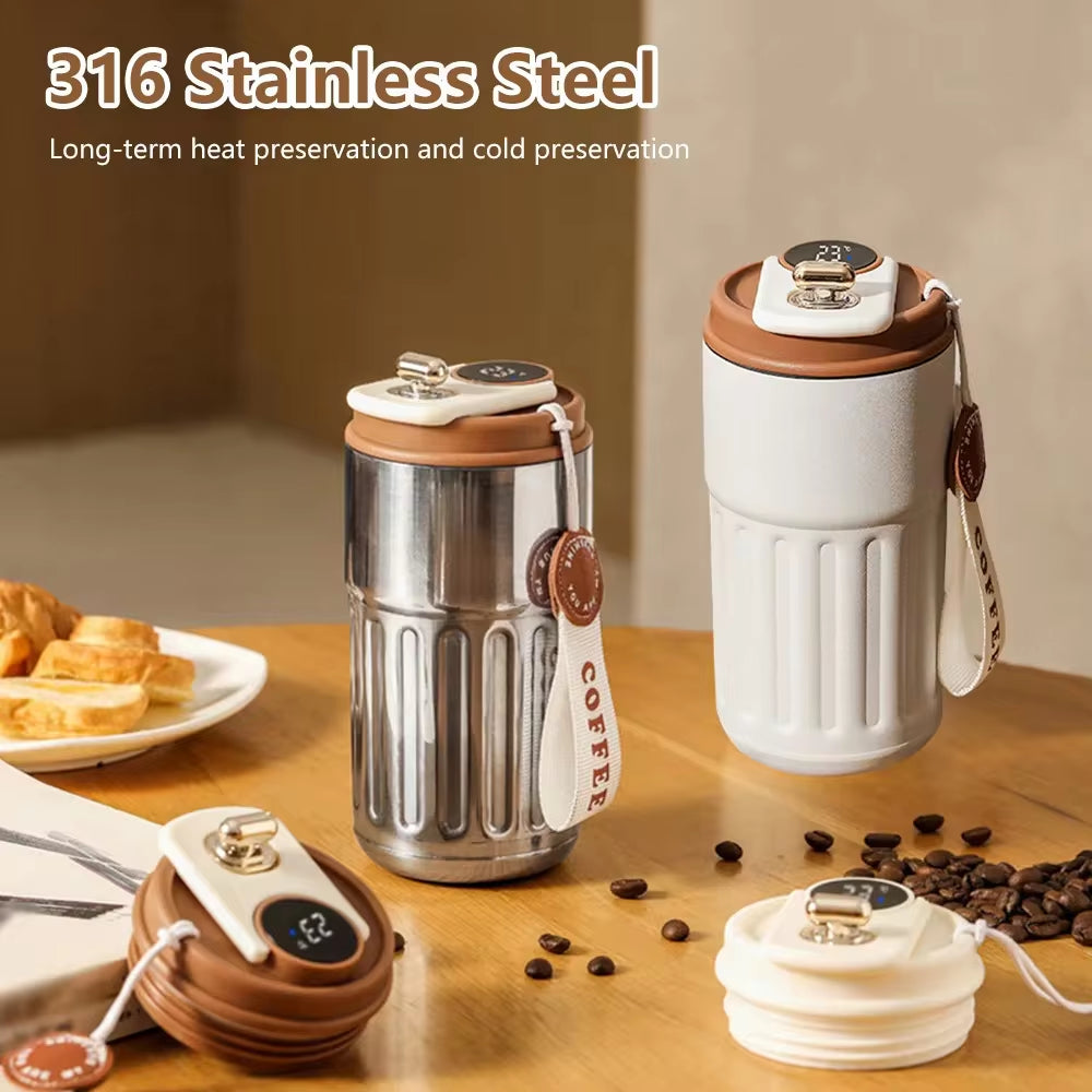 Smart Thermos with LED Temperature Display: 316 Stainless Steel Portable Vacuum Cup