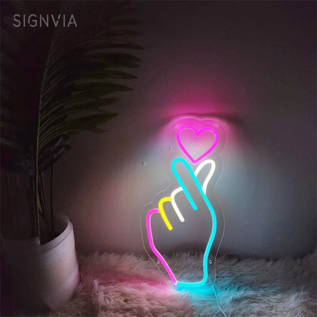 Hand Heart Neon Light LED USB Wall Decor Light for Bedroom Bar Pub Restaurant Birthday Parties Wall Decoration Decor Neon Light