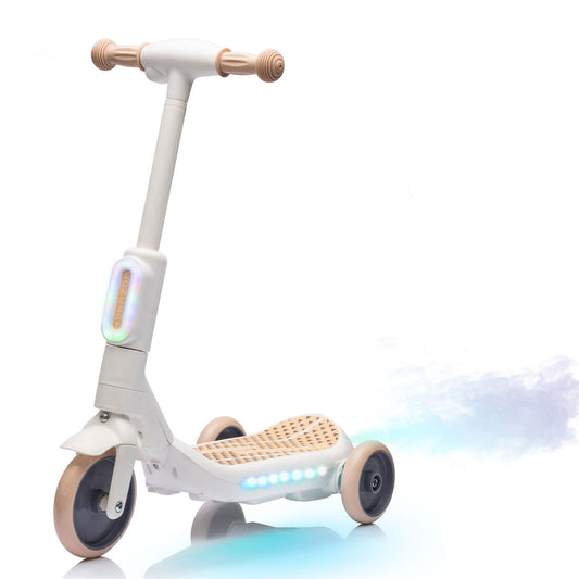 2-in-1 Kids Electric Scooter - 3-Wheel Balance, LED Lights, Music, Spray Effect, Ages 3-6
