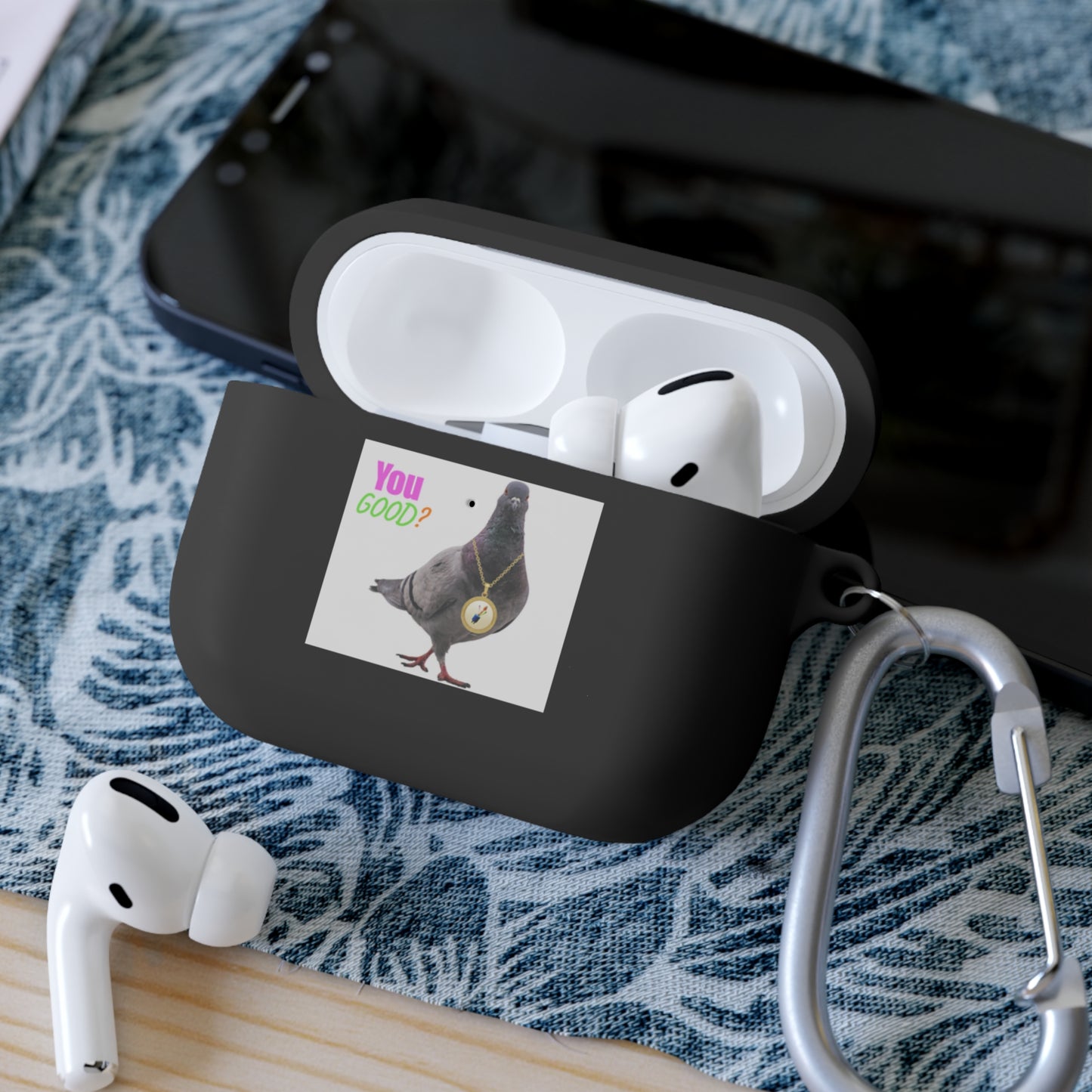 Wireless Earbud Case Cover – Pigeon Design Slim Drop Protection with Carabiner Clip