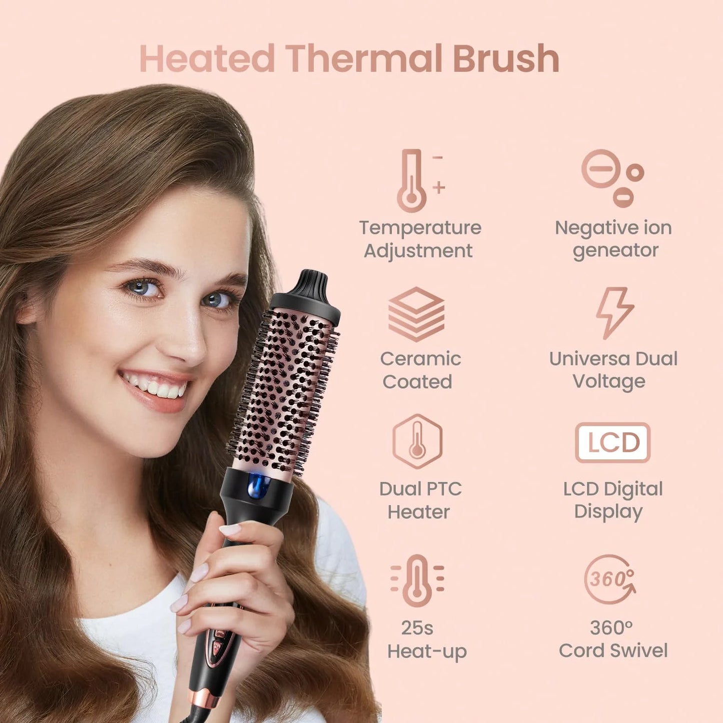 Curling Iron Brush for Blowout Look, 9 Heat Temps Hot Ionic Curling Iron 1 1/2 Inch Dual Voltage for Traveling