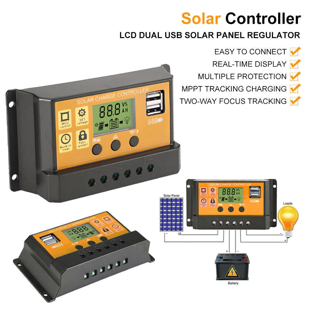 MPPT Solar Charge Controller: 30-100A 12V/24V - Auto Tracking