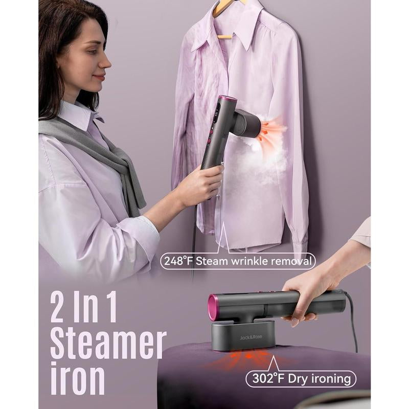 Jack & Rose 15S Fast Heat 2-in-1 Garment Steamer & Iron: Travel-Friendly, Wide Voltage