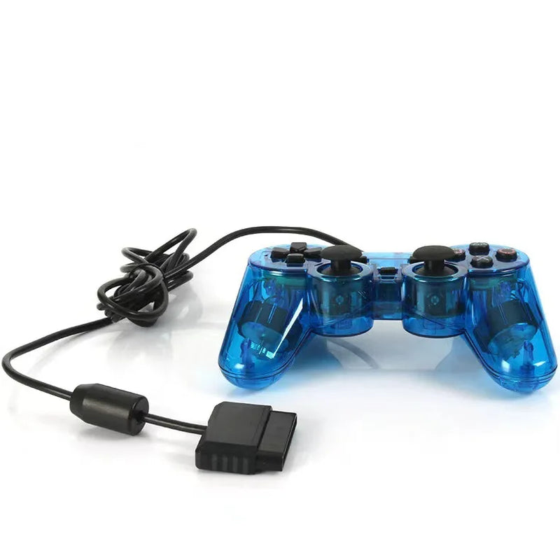 For Sony PS2 Wired Game Controller with Dual Vibration Transparent Color Snowflake Button PS2 Game Controller