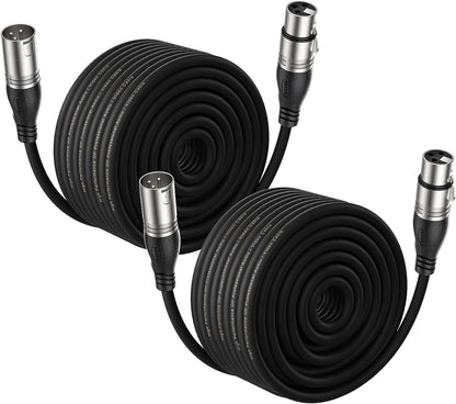 100Ft XLR Microphone Cables 2 Packs - Premium Balanced Mic Speaker Cable with 3 Pins XLR Male to Female 100 Feet, Black