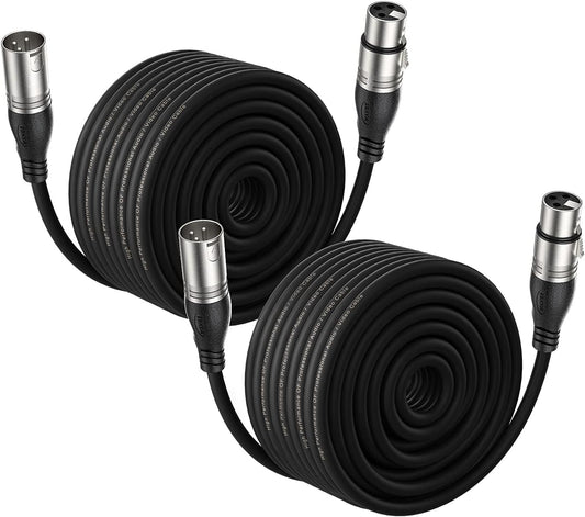 100Ft XLR Microphone Cables 2 Packs - Premium Balanced Mic Speaker Cable with 3 Pins XLR Male to Female 100 Feet, Black