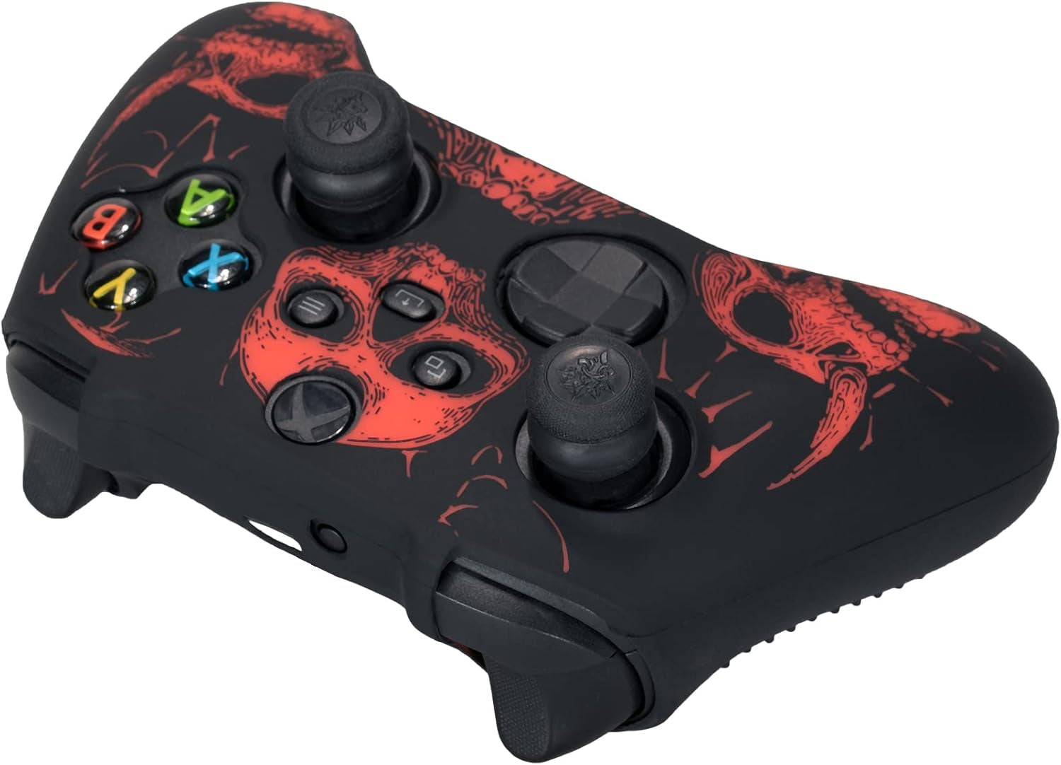 Laser Carving Silicone Skin for Xbox Series X/S Controller X 1(Skulls Red) with Exclusive Thumb Grips X 8