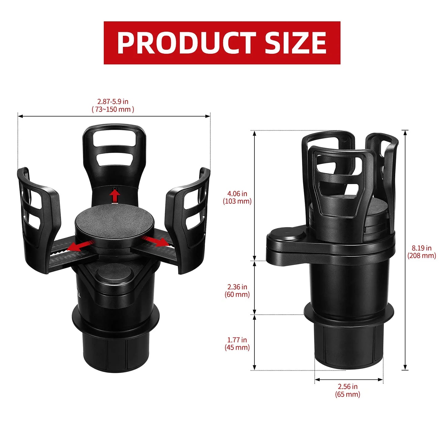 2 in 1 Multifunctional Car Cup Holder Expander with Adjustable Base, Cup Holder Extender for Car for Bottles Cups Drinks Snack