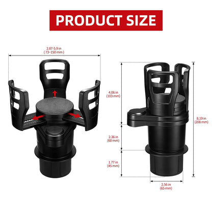 2 in 1 Multifunctional Car Cup Holder Expander with Adjustable Base, Cup Holder Extender for Car for Bottles Cups Drinks Snack