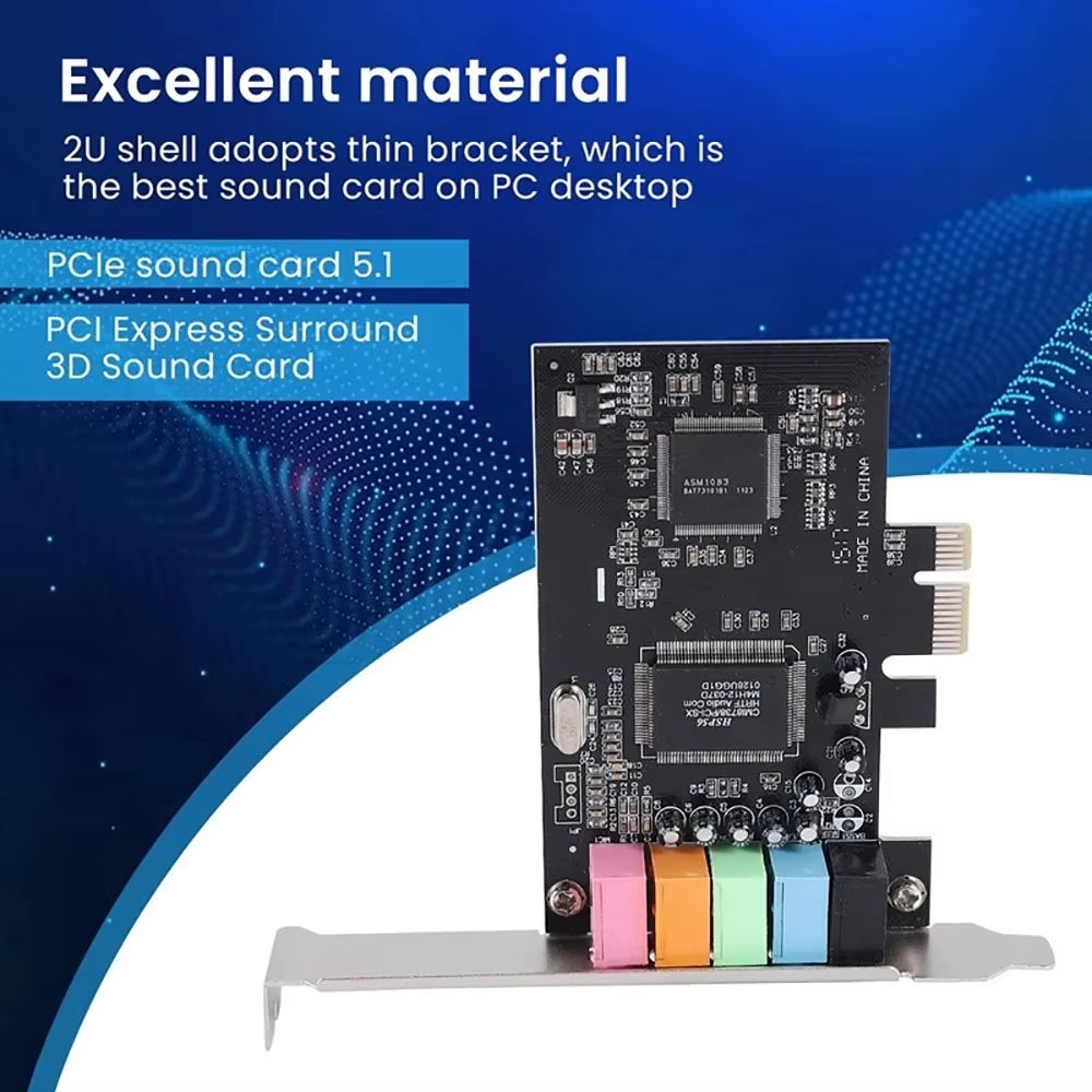 Pcie Sound Card 5.1 PCI Express Sound Effect Surround Card 3D Stereo Audio CMI8738 Chip High Sound Performance PC Sound Card
