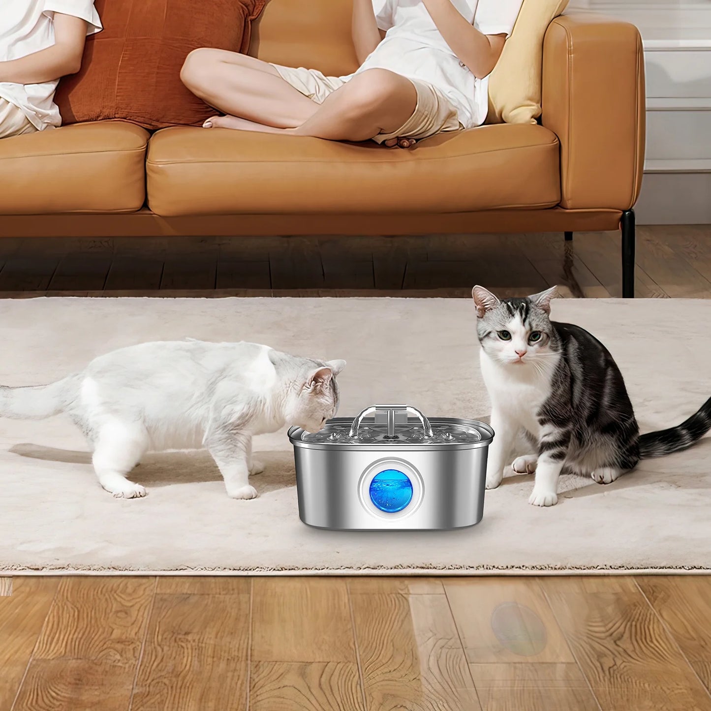 Cat Water Fountain Stainless Steel,  108Oz/3.2L Pet Fountain with Water Level Window,Automatic Water Dispenser for Cats and Dogs, Electric Drinking Bowl Suitable for Multiple Pets, Silver