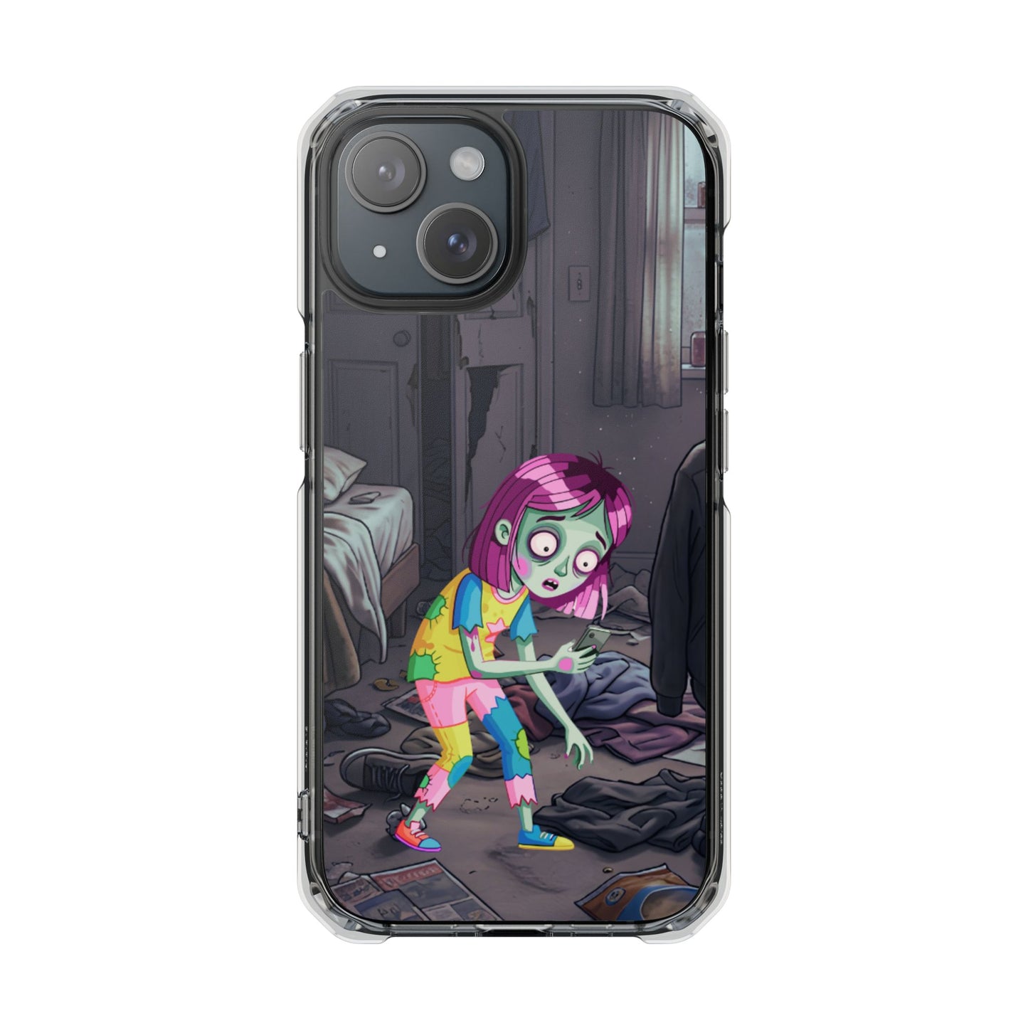 Zombie Girl Clear Magnetic Phone Case — Cute Spooky Cartoon iPhone Cover