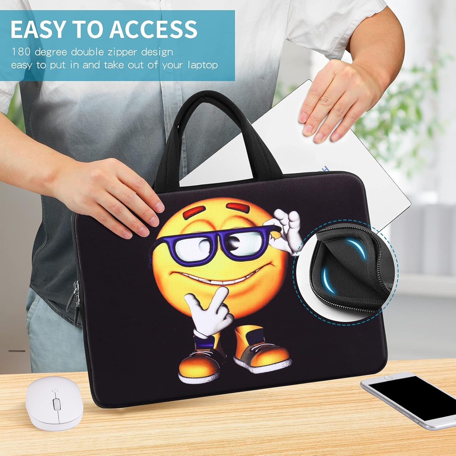 14 15 15.4 15.6 Inch Laptop Handle Bag Case Pouch Holder Notebook Sleeve Neoprene Cover Soft Carring Travel Case for Chromebook 14 15 Macbook Cute Boy ICB-06