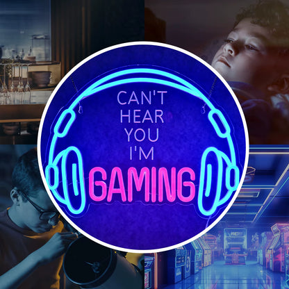 I'M Gaming Neon Signs for Wall Decor Headset LED Lights Game Room Decoration for Home Bedroom Internet Bar Party Gift for Gamer
