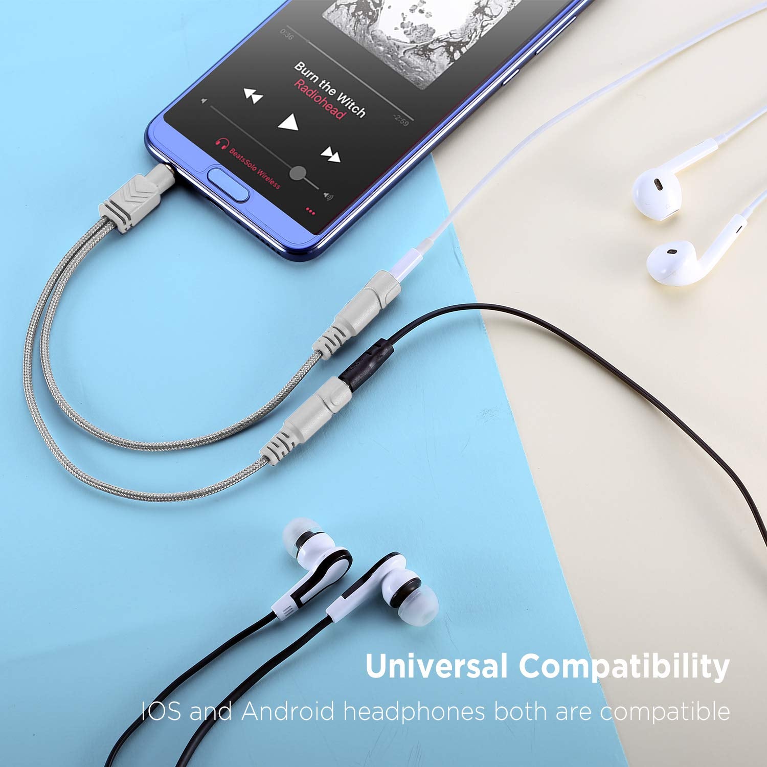 Headphone Splitter, AUX Splitter Cable for Headset Knitted 3.5Mm Splitter 2-Way Audio Splitter Stereo Audio Y Cable Produces Equal Audio Output for Headphones Earphones Speakers Joy Series