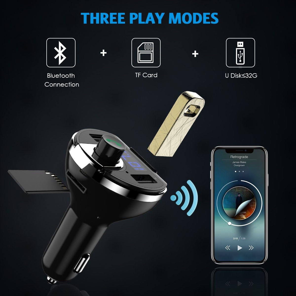 Aux Bluetooth Adapter for Car, Handsfree Call Dual Ports Charger, FM Radio Transmitter Receiver, Mp3 Audio Wireless Music Player HI-FI Stereo Sound Compatible for All Cars and Smartphone