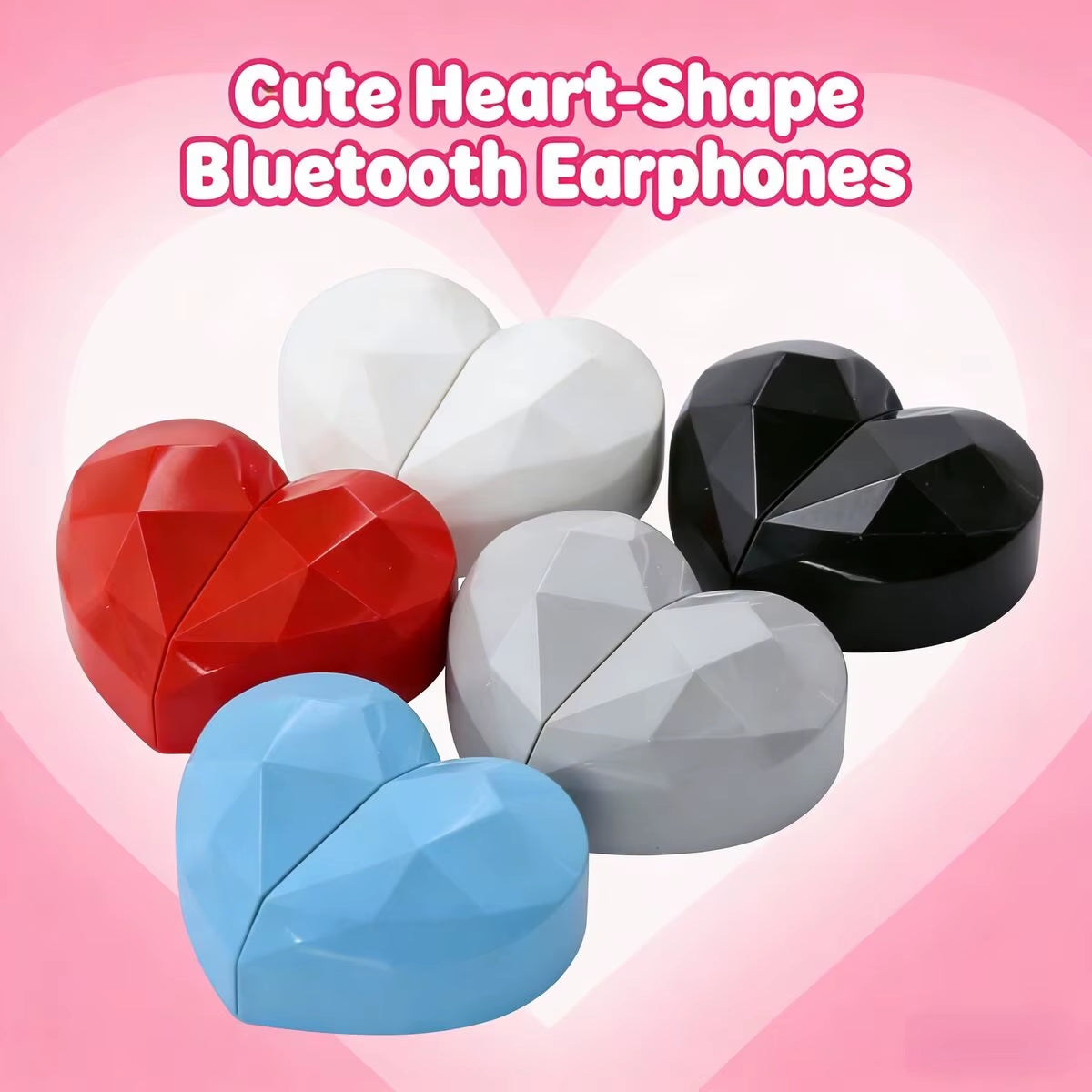 Cute Heart-Shaped TWS Bluetooth Earbuds Digital Display Wireless Stereo Sound Earphones for Couple Girls Birthday Holiday Gifts