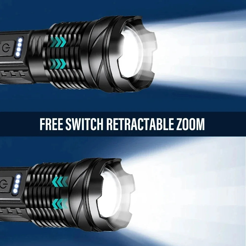 White Laser LED Flashlight: USB Rechargeable, High Power Tactical Torch