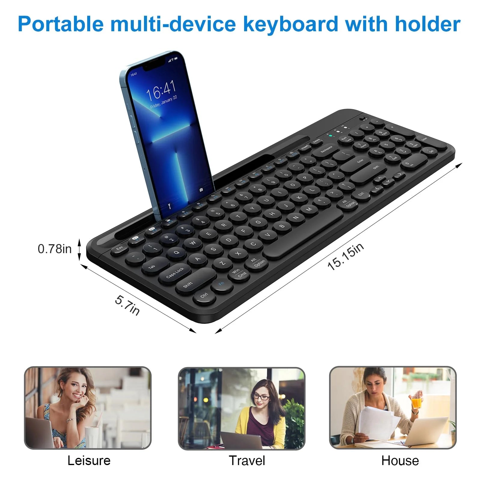 Bluetooth Keyboard, Dual Mode (BT 5.1+2.4G) Wireless Keyboard, Silent Computer Keyboard for Windows PC Laptop Ipad Smartphone Tablet Android Mac, Black