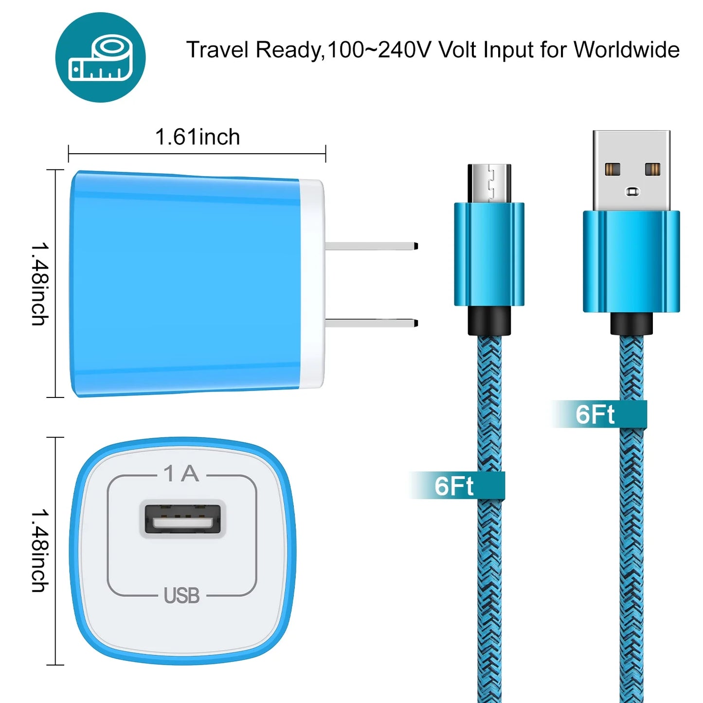 2 Pack Micro USB Cable with Android Charger,  6FT USB a to Micro Cable High Speed Fast Charging Cable, Usb Cable Micro with USB Wall Charger Fast Charger Adapter Plug, Android Charger Block