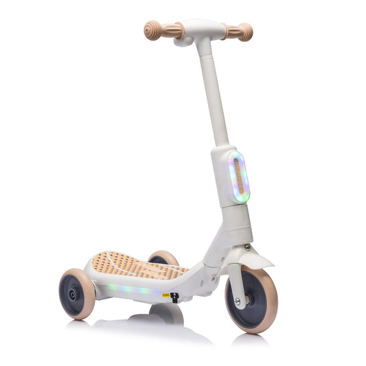 2-in-1 Kids Electric Scooter - 3-Wheel Balance, LED Lights, Music, Spray Effect, Ages 3-6