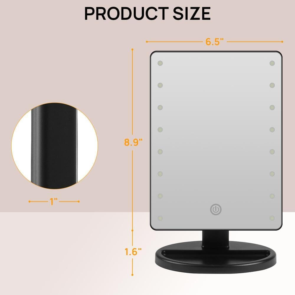 Lighted Makeup Mirror with Lights 16 Led Vanity Makeup Mirror with Adjustable Brightness and 180 Degree Rotation Touch Screen Dual Power Supply Gifts for Teens Girls Women