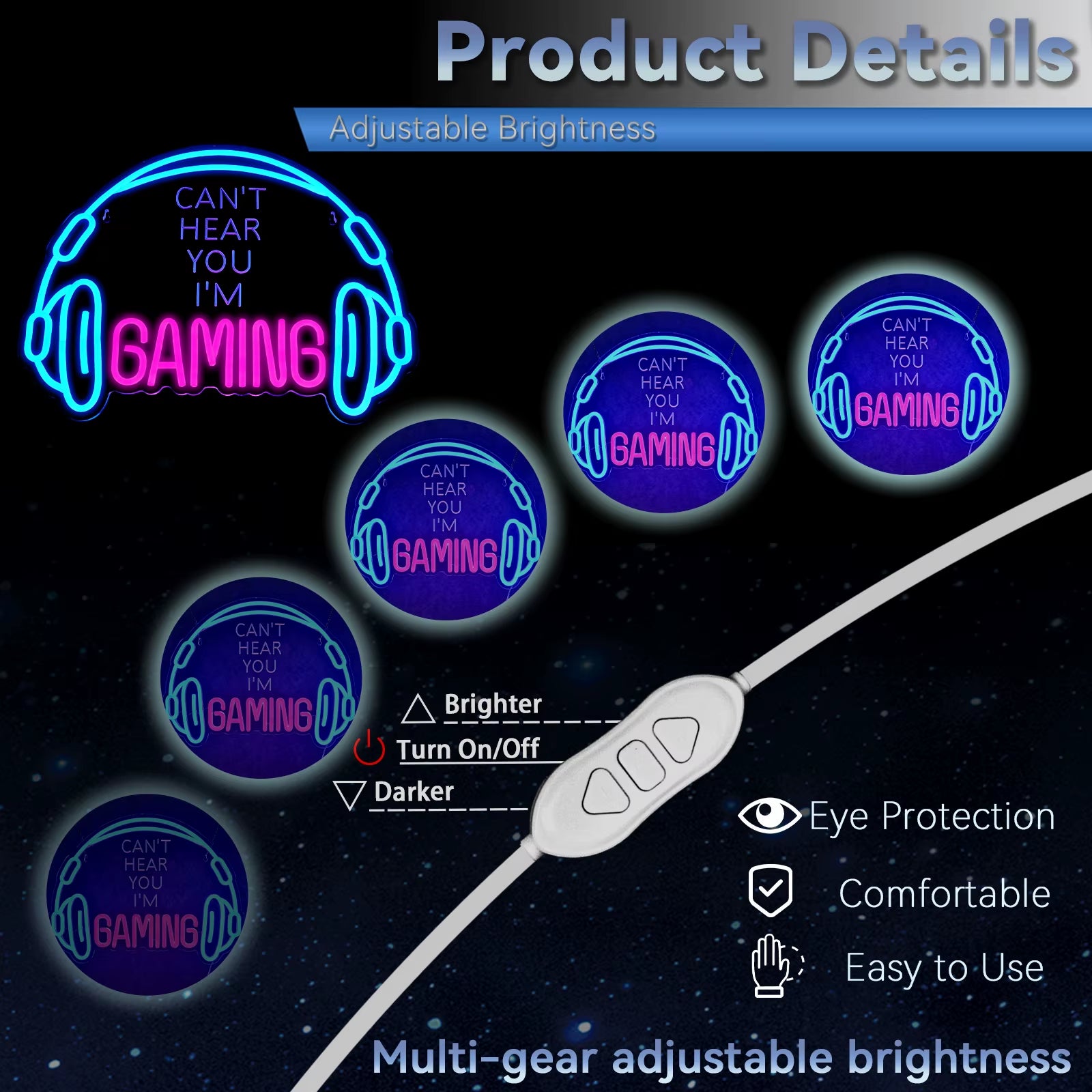 I'M Gaming Neon Signs for Wall Decor Headset LED Lights Game Room Decoration for Home Bedroom Internet Bar Party Gift for Gamer
