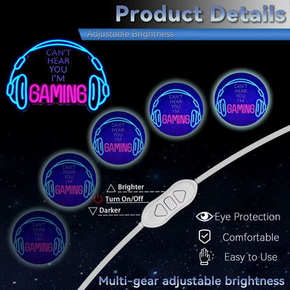 I'M Gaming Neon Signs for Wall Decor Headset LED Lights Game Room Decoration for Home Bedroom Internet Bar Party Gift for Gamer