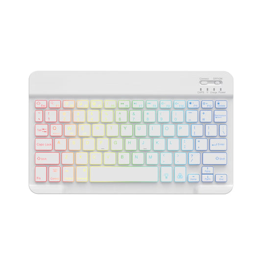 10-Inch Colorful RGB Backlit Portable Bluetooth English Keyboard Compatible with Ipad 7/8/9/10Th Gen 10.2 10.9- Universal for Phones ,Pc,And Tablets (White,English Keyboard )