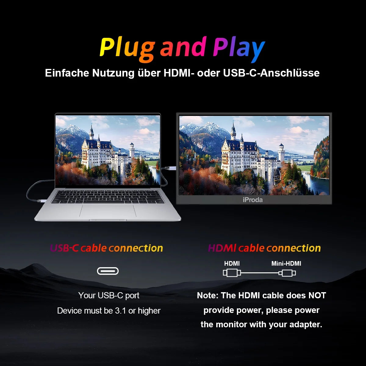 15.6"Ptotable Monitor 1920* 1080P FHD IPS 60Hz Computer Monitor with Smart Case, Black