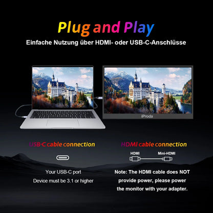 15.6"Ptotable Monitor 1920* 1080P FHD IPS 60Hz Computer Monitor with Smart Case, Black