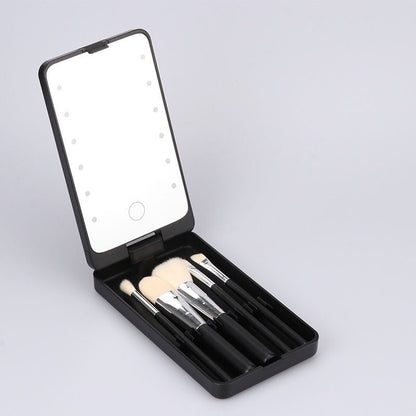 LED Cosmetic Mirror Box – Touch Light & Brush Storage for Travel
