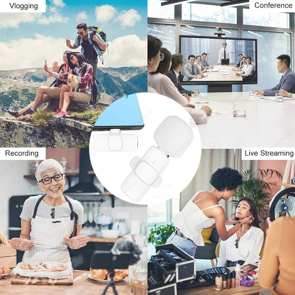 Wireless Lavalier Microphone Set (K1) – Dual Clip-On Mics + Receiver, 9ms Low Latency, Noise Reduction, Omnidirectional Pickup, 20m Range, 10-Hour Battery, Lightning/Type‑C Charging, iPhone/Android/PC/Camera Compatible