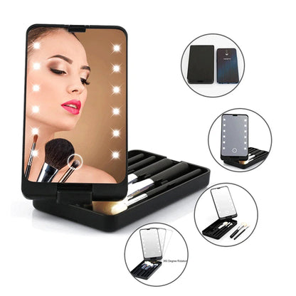 LED Cosmetic Mirror Box – Touch Light & Brush Storage for Travel