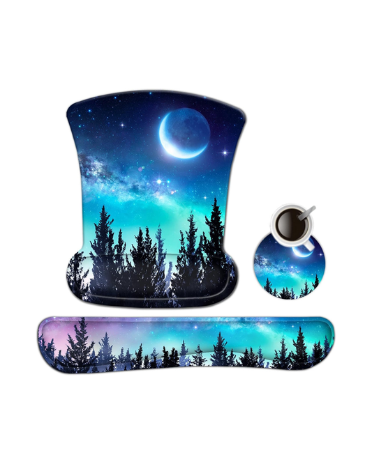 AIMSA 3-Piece Wrist Rest Set – Mouse Pad with Wrist Support, Keyboard Wrist Rest, Cup Coaster, Memory Foam Ergonomic Support, Non-Slip Rubber Base, Reinforced Edges