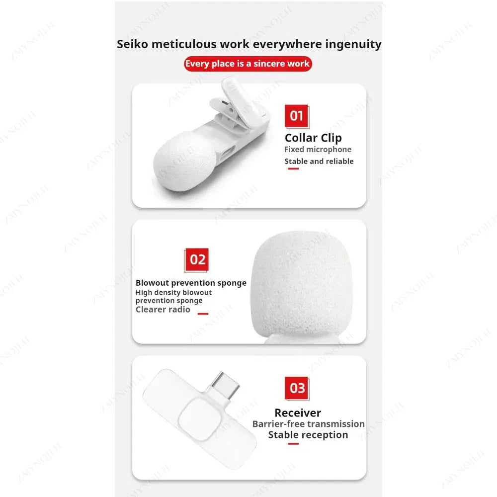 Wireless Lavalier Microphone Set (K1) – Dual Clip-On Mics + Receiver, 9ms Low Latency, Noise Reduction, Omnidirectional Pickup, 20m Range, 10-Hour Battery, Lightning/Type‑C Charging, iPhone/Android/PC/Camera Compatible