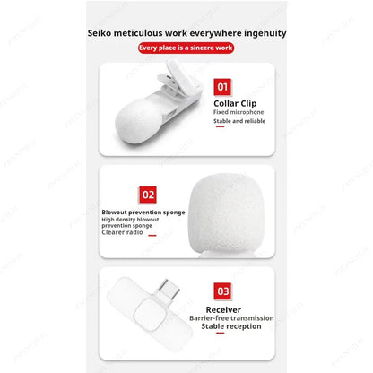 Wireless Lavalier Microphone Set (K1) – Dual Clip-On Mics + Receiver, 9ms Low Latency, Noise Reduction, Omnidirectional Pickup, 20m Range, 10-Hour Battery, Lightning/Type‑C Charging, iPhone/Android/PC/Camera Compatible