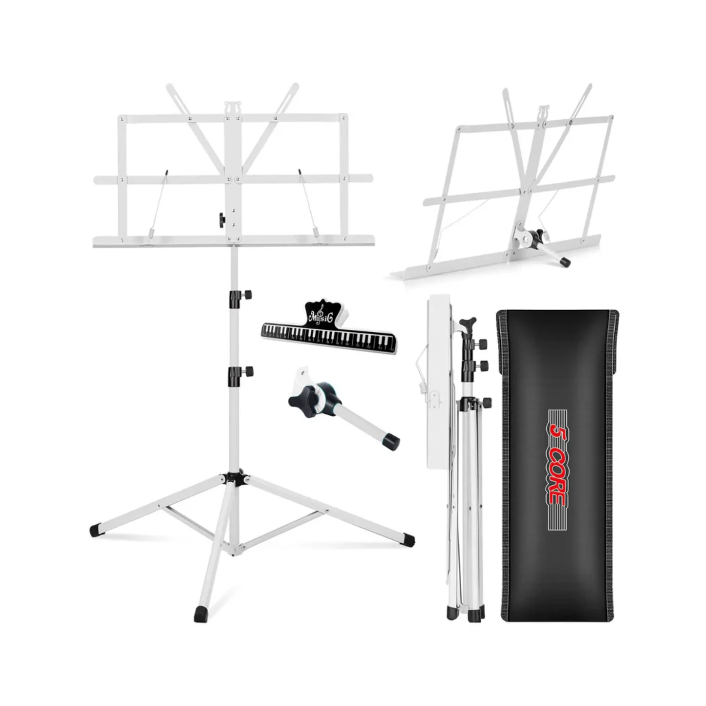 All-Metal Sheet Music Stand – Portable Adjustable Desktop Book Holder, Foldable Bookstand, Model D0100H5TA7J (MUS FLD WH)