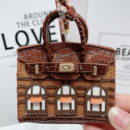 Mini House Bag Pendant – Vintage Microfiber Earbud Keychain Pouch, Backpack & Key Accessory