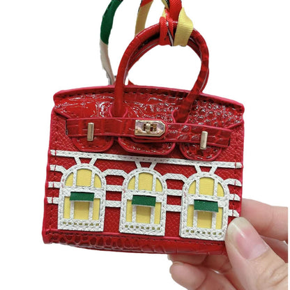 Mini House Bag Pendant – Vintage Microfiber Earbud Keychain Pouch, Backpack & Key Accessory