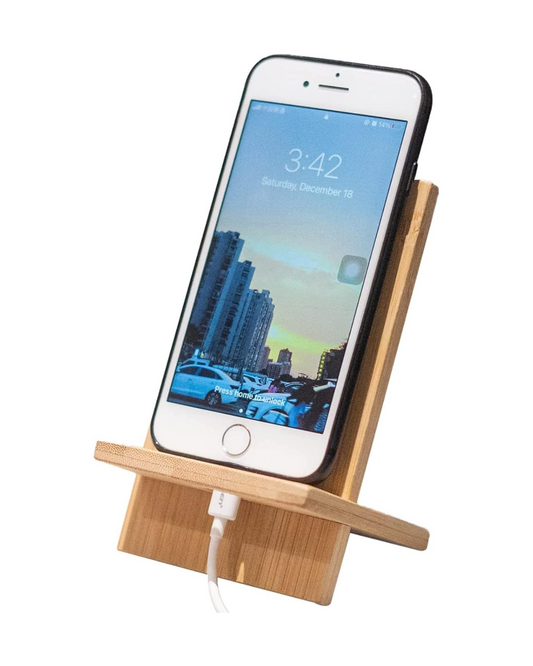 Bamboo Adjustable Phone Stand - Folding Desk Holder with Charging Port