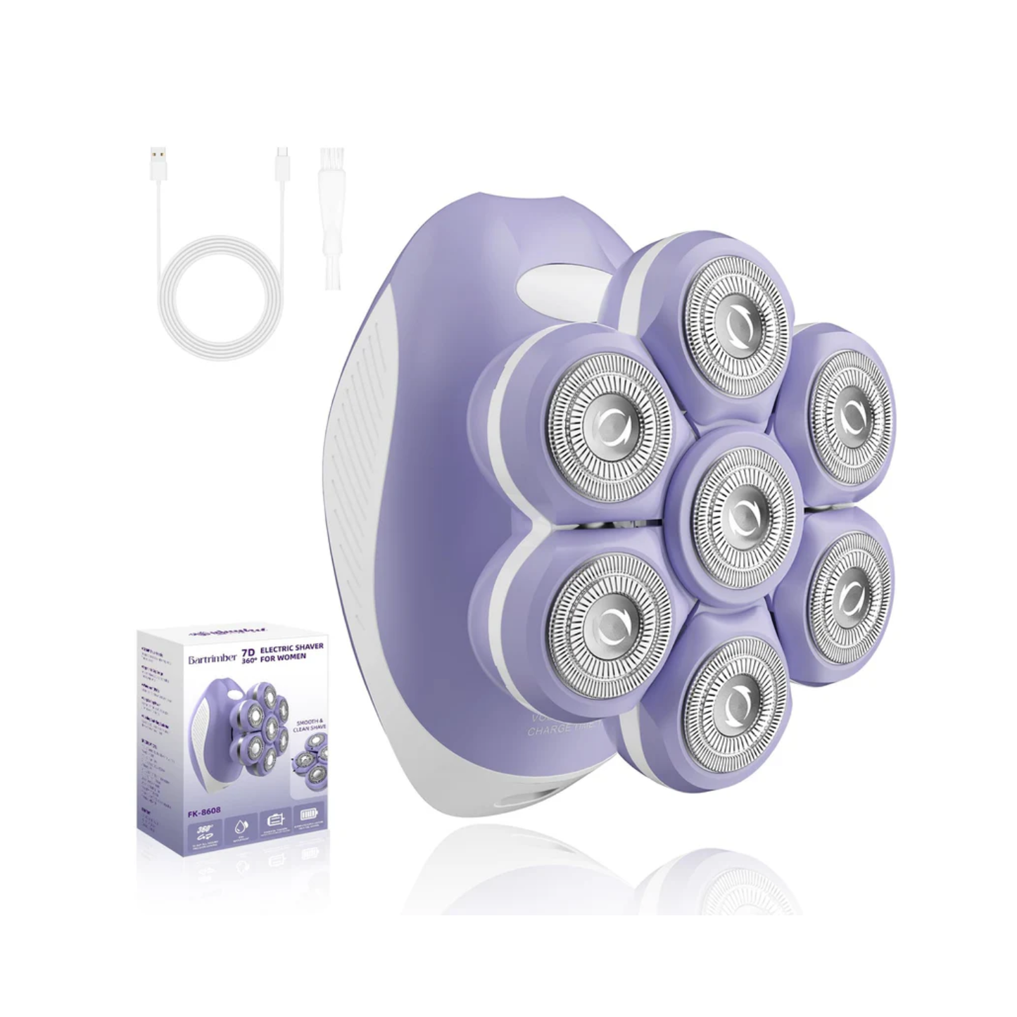 Bartrimber Women’s Electric Shaver – 7D Floating Head, Wet/Dry Waterproof, Cordless Rechargeable