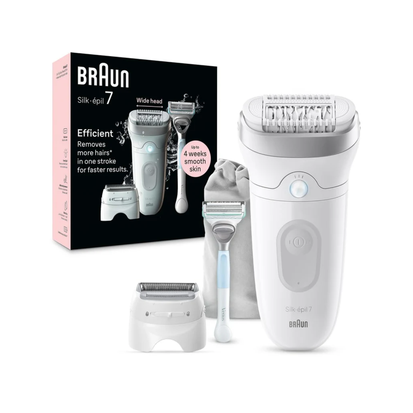 Braun Silk-épil 7 Epilator Kit (SE7-141) – Wet & Dry Hair Removal, Venus Razor Included, Up to 1 Month Smooth Skin