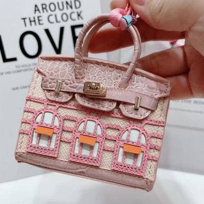 Mini House Bag Pendant – Vintage Microfiber Earbud Keychain Pouch, Backpack & Key Accessory