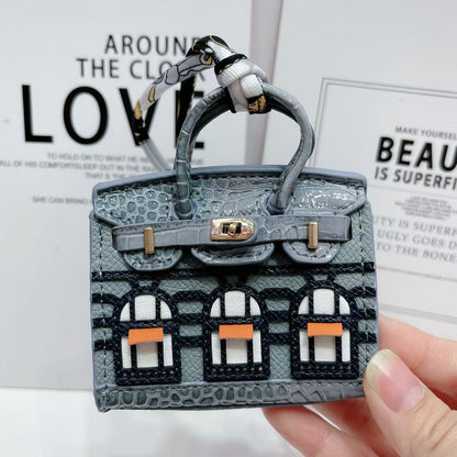 Mini House Bag Pendant – Vintage Microfiber Earbud Keychain Pouch, Backpack & Key Accessory