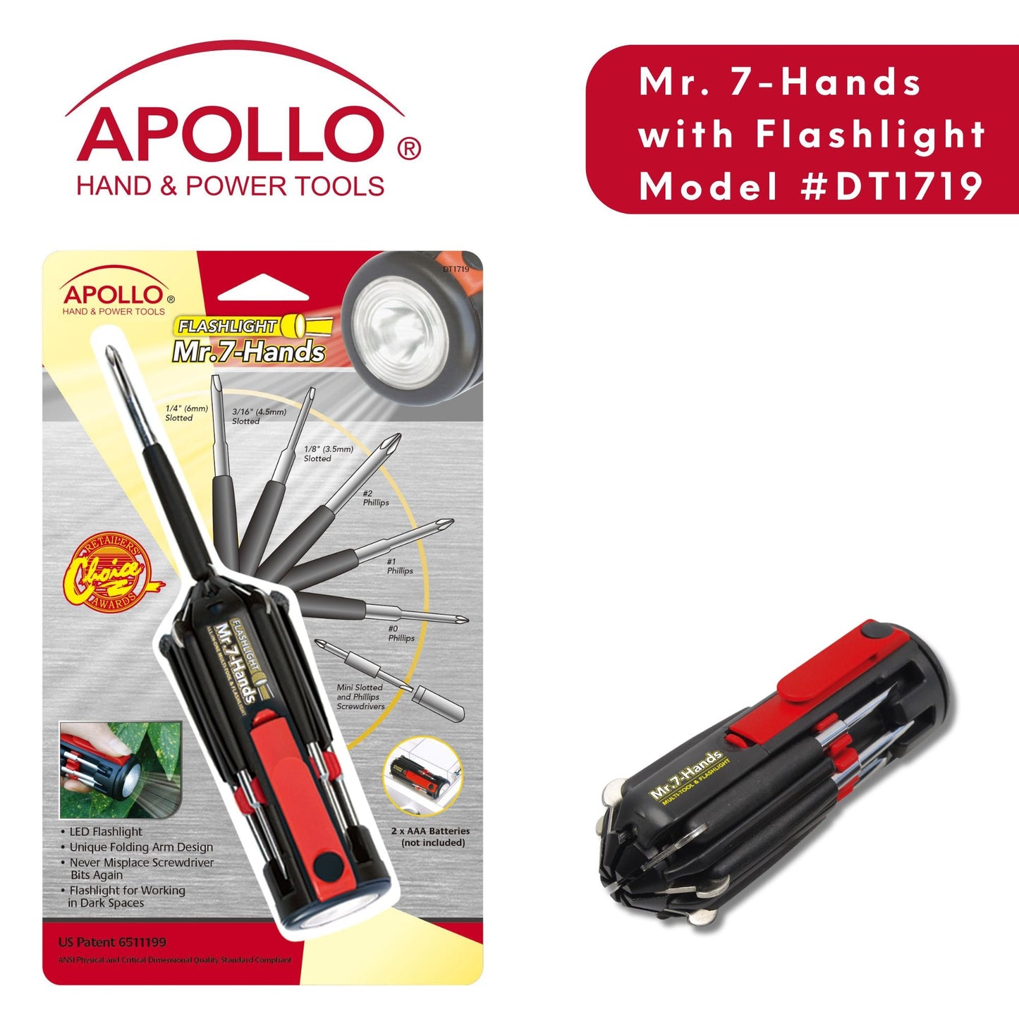 Mr. 7-Hands Multi-Function LED Flashlight - Model DT1719