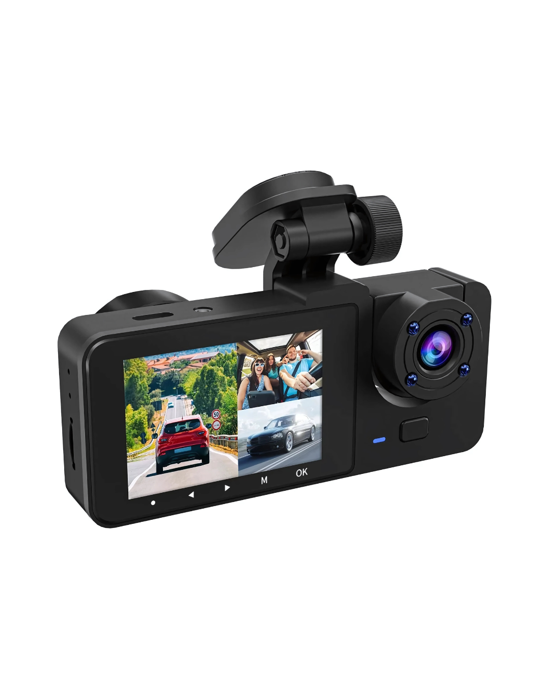 3-Channel Dash Cam - 1080P Front/Rear/Inside Camera with Night Vision & Parking Monitor