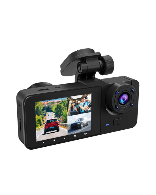 3-Channel Dash Cam - 1080P Front/Rear/Inside Camera with Night Vision & Parking Monitor